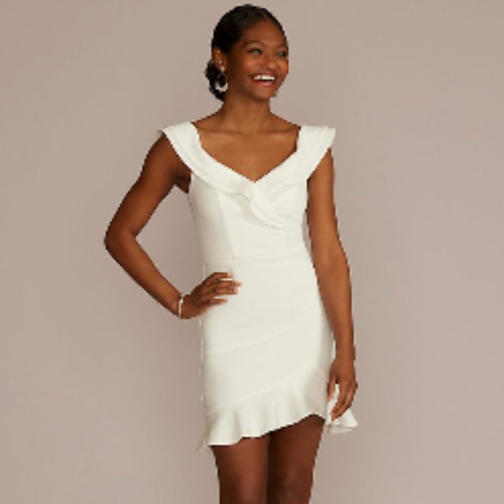 Short Ruffled Stretch Crepe Dress